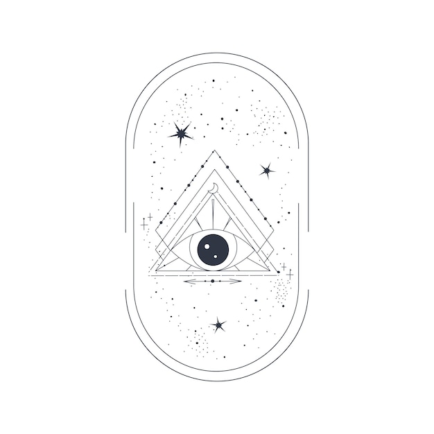 Vector marco esotérico celestial con ojo piramidal aislado arco celestial bohemio con estrella y trangle elemento místico ilustración vectorial simple ojo de geometría de arco boho