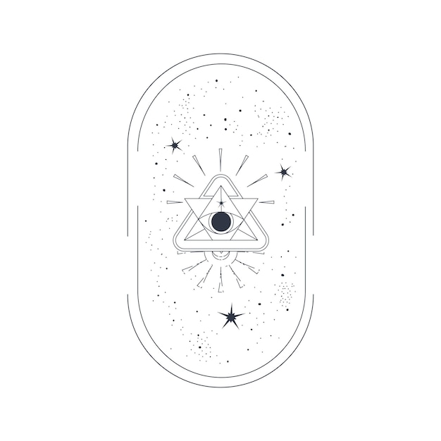Marco esotérico celestial con ojo piramidal aislado Arco celestial bohemio con estrella y trangle Elemento místico ilustración vectorial simple Ojo de geometría de arco boho