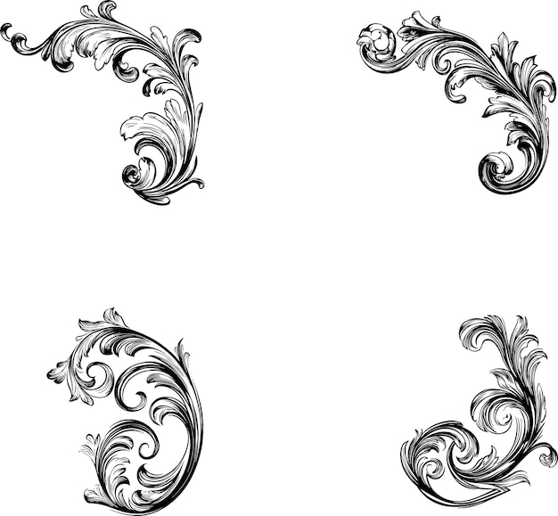 Marco de esquina floral elegante clásico ornamental conjunto de ilustraciones de dibujo a mano