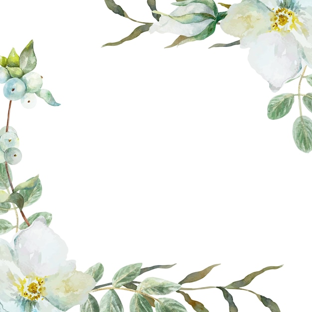 Marco de esquina floral con hojas verdes tarjetas de ilustración vectorial invitaciones de boda etiquetas cubiertas