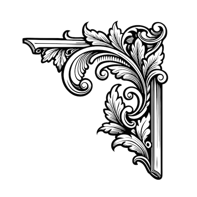 Marco de esquina vintage Ilustración vectorial dibujada a mano sobre fondo blanco y negro