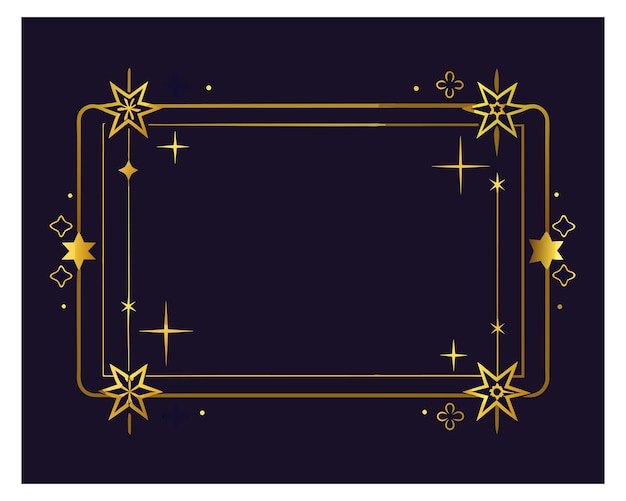 un marco con estrellas doradas y un fondo negro con un borde dorado