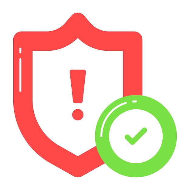 Marco de exclamación en el escudo con marca de marca que muestra el vector de seguridad verificada
