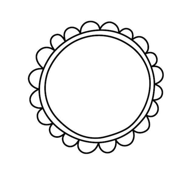 Vector marco festoneado de círculo de fideos forma de elipse de borde festoneado dibujado a mano forma de etiqueta redonda simple marco de encaje de silueta de flor ilustración vectorial aislada sobre fondo blanco