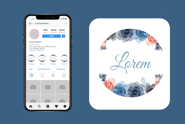 Vector marco de flor azul para historias destacadas de instagram