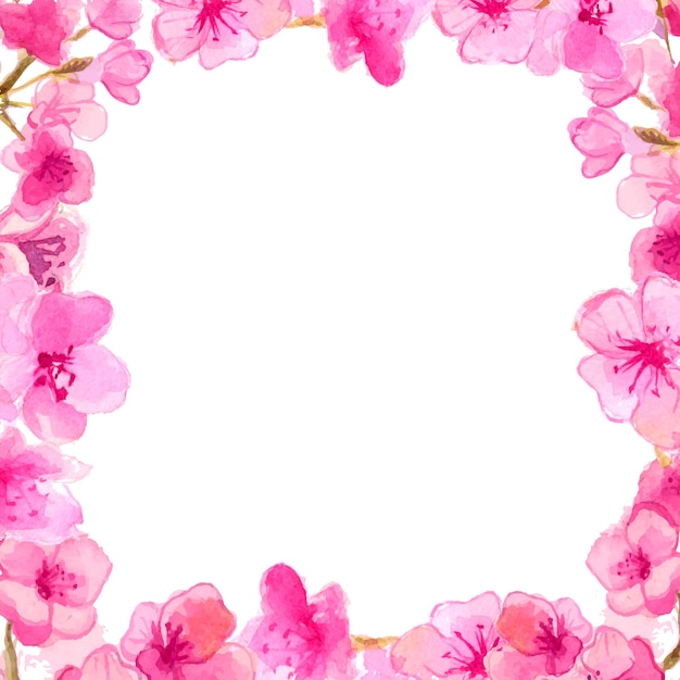 Marco de flor de cerezo. Flovers de acuarela rosa. Fondo de naturaleza vectorial.