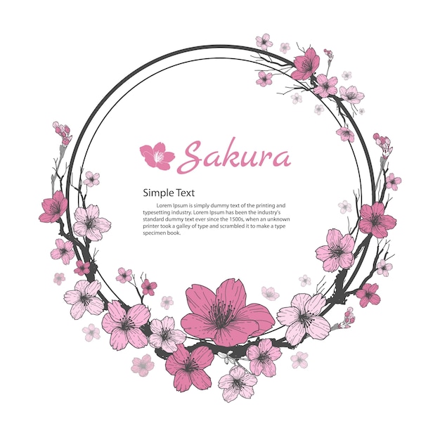 Marco de la flor de sakura. dibujo y dibujo sobre fondo blanco.