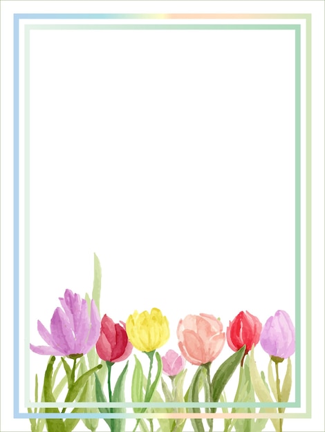 Vector marco de flor de tulipán colorido acuarela