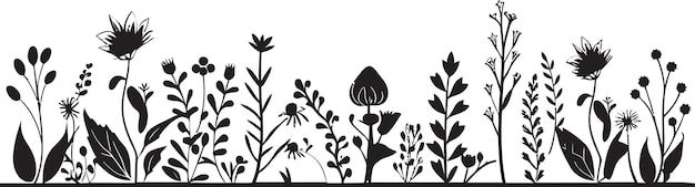 Marco de flora de medianoche Vector negro Logotipo floral Elegantes flores con tinta Icono vectorial de borde botánico