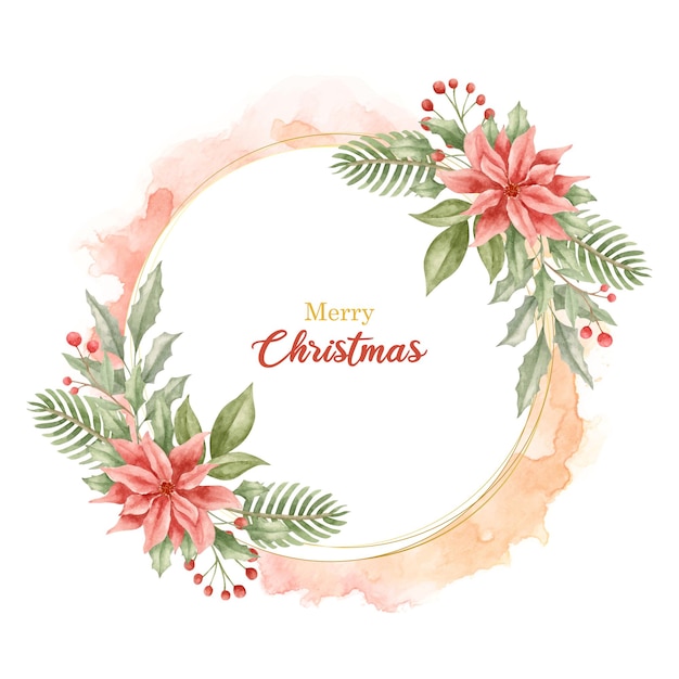 Vector marco floral de acuarela de feliz navidad de estilo elegante