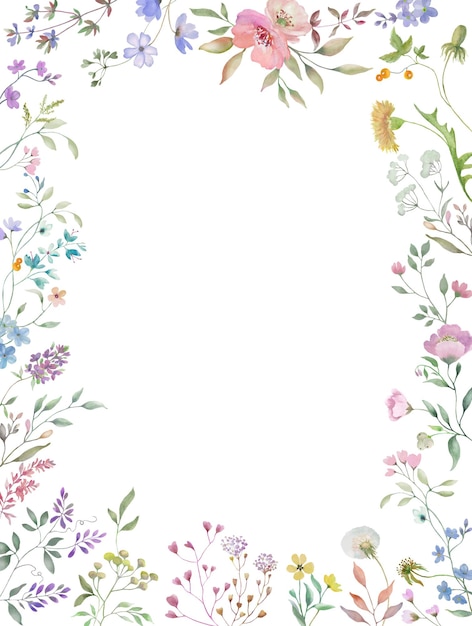 Marco floral de acuarela Ilustración dibujada a mano aislada en fondo blanco Vector EPS