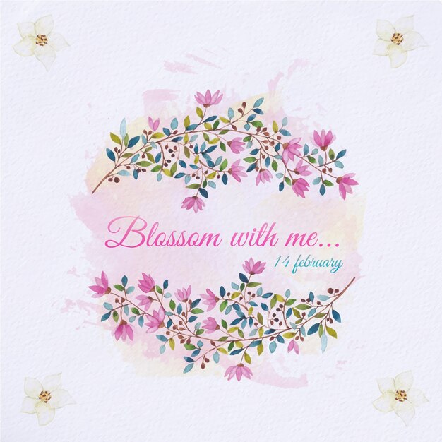 Marco floral de acuarela. Tarjeta del día de San Valentín con marco floral pintado
