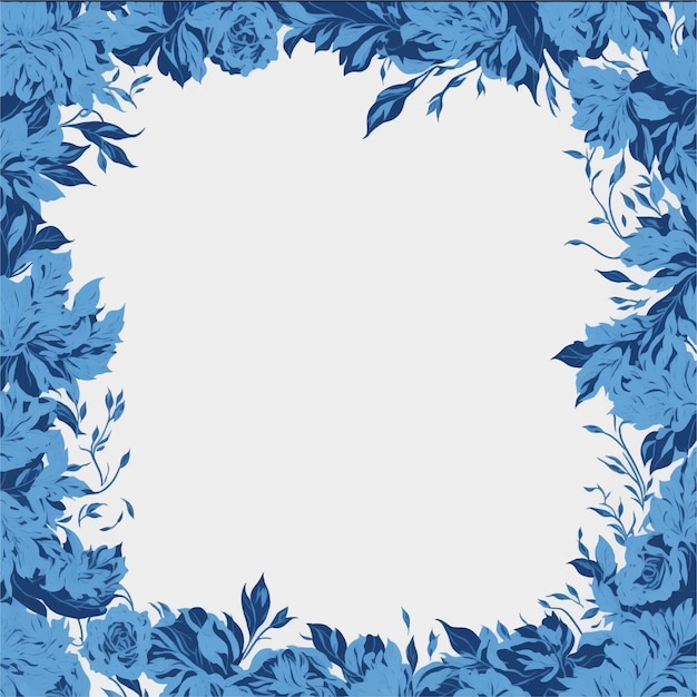 Vector marco floral azul sobre un fondo blanco.