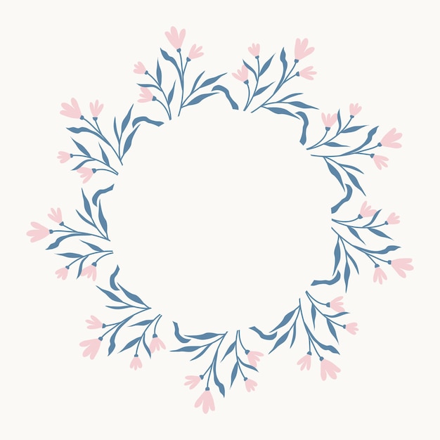 Marco floral circular Corona botánica de primavera con flores y vegetación Borde de flores silvestres en flor