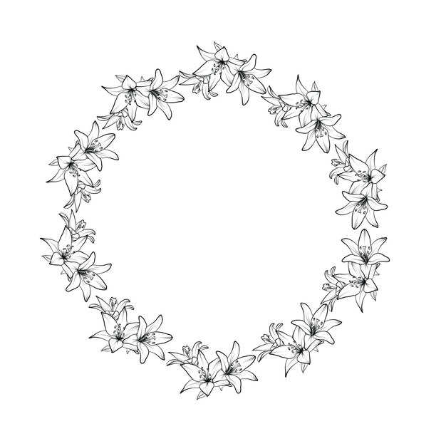 Marco floral circular con lirios en flor vector