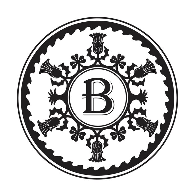 marco floral con la colección de logotipos de silueta hecha a mano de la letra B