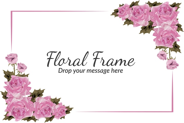 Marco floral de color de agua con fondo de rosas rosadas