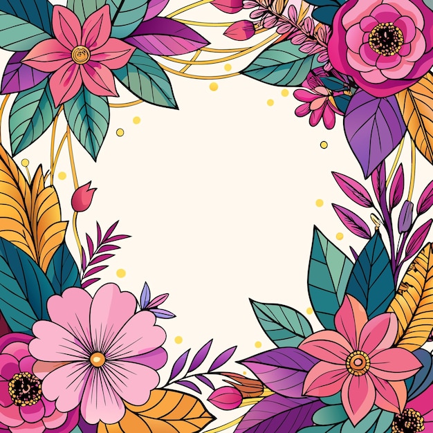 Marco floral colorido con espacio en blanco para el texto