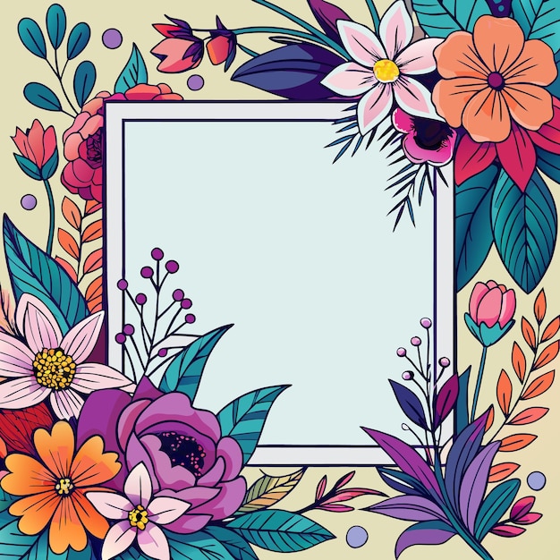 Marco floral colorido con un fondo azul claro para el texto y el diseño