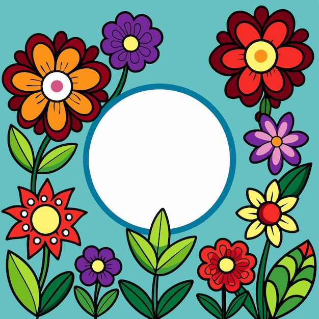 Marco floral decorativo para el aniversario de bodas para tarjetas de felicitación con icono de pegatina dibujado a mano