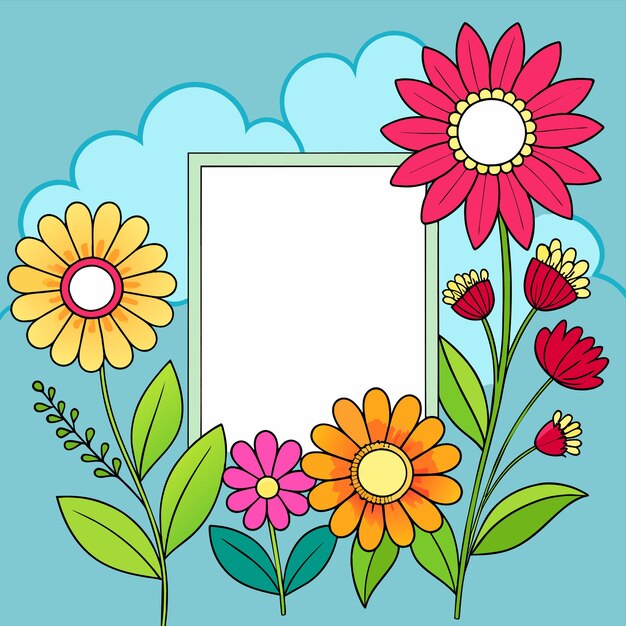 Vector marco floral decorativo para el aniversario de bodas para tarjetas de felicitación con icono de pegatina dibujado a mano