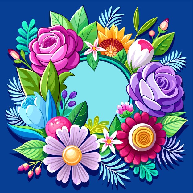 Vector marco floral decorativo para el aniversario de bodas para tarjetas de felicitación con icono de pegatina dibujado a mano