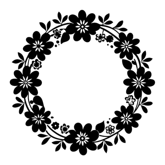 Marco floral dibujado a mano en blanco y negro