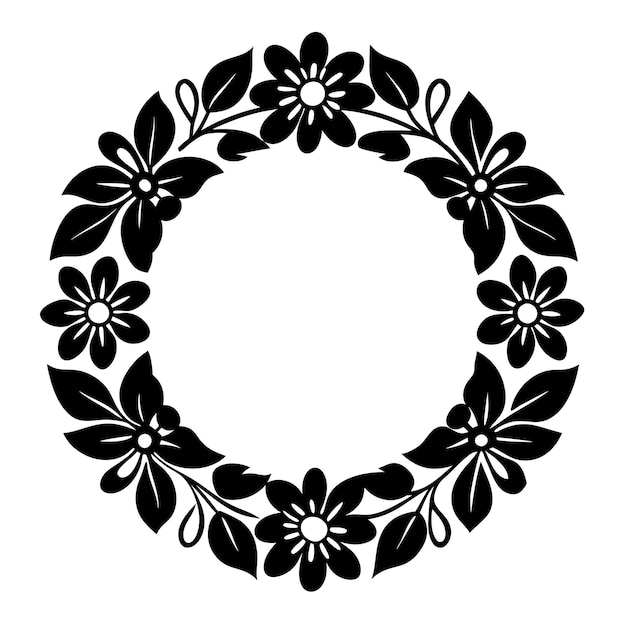 Marco floral dibujado a mano en blanco y negro