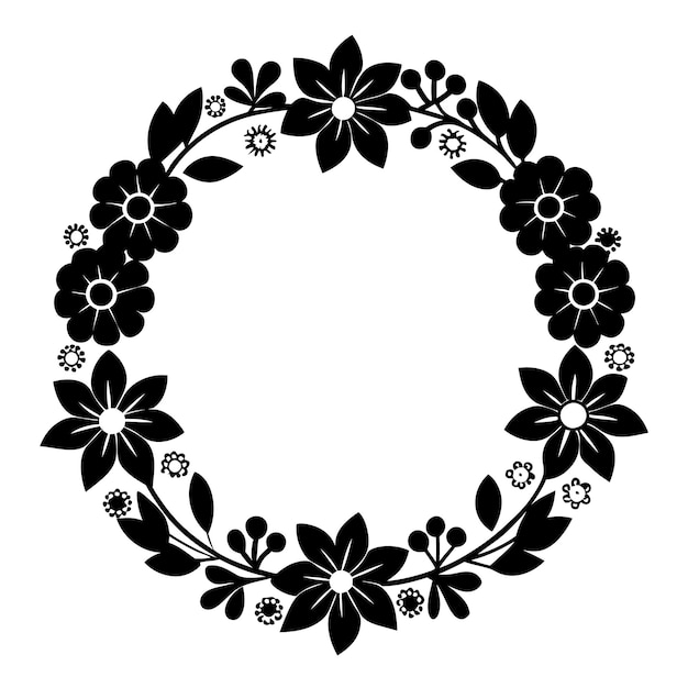 Marco floral dibujado a mano en blanco y negro
