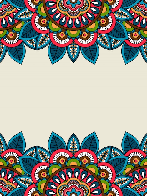 Marco floral del doodle indio vertical