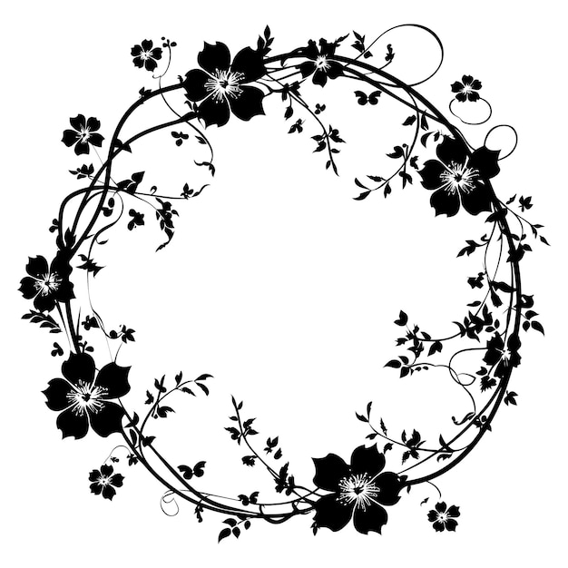 marco floral y elemento de corona para la plantilla de invitación de boda color negro sólo