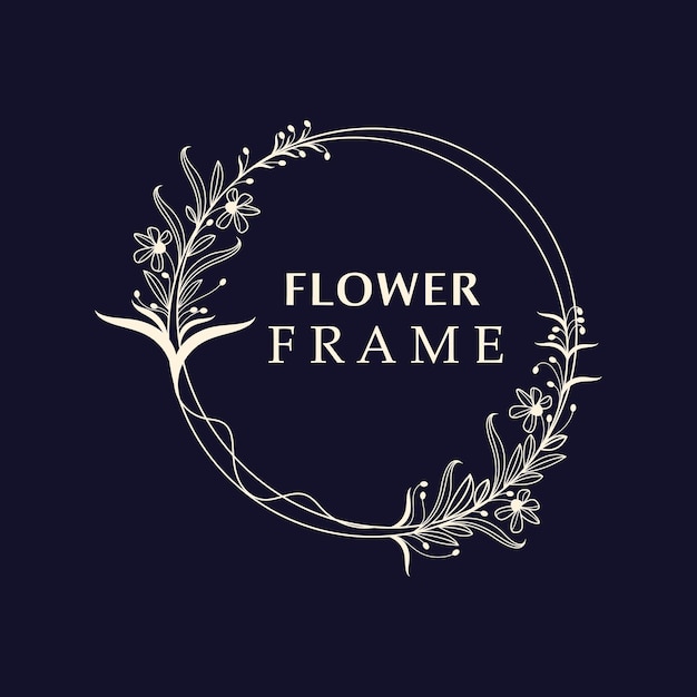 Marco floral flor de forma redonda emblema logotipo aislado en fondo blanco hojas lujo logotipo lineal círculo estilo boutique