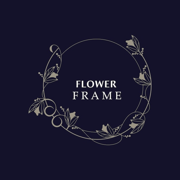 Marco floral flor de forma redonda emblema logotipo aislado en fondo blanco hojas lujo logotipo lineal círculo estilo boutique