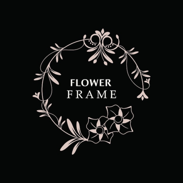 Marco floral flor de forma redonda emblema logotipo aislado en fondo blanco hojas lujo logotipo lineal círculo estilo boutique