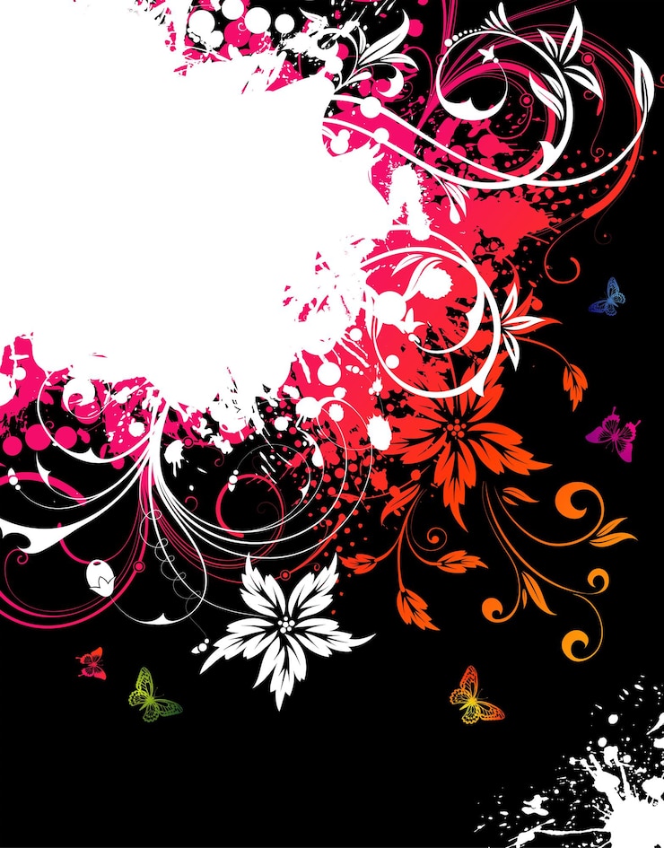 Vector marco floral grunge con mariposas para diseño, ilustración vectorial