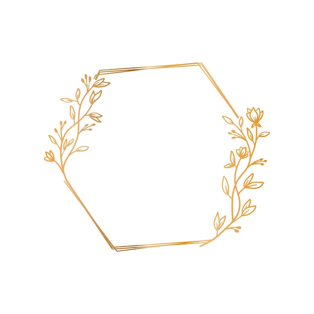 Vector marco floral hexagonal de oro de lujo para invitaciones de boda o compromiso