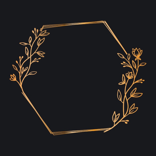 Marco floral hexagonal de oro de lujo para invitaciones de boda o compromiso