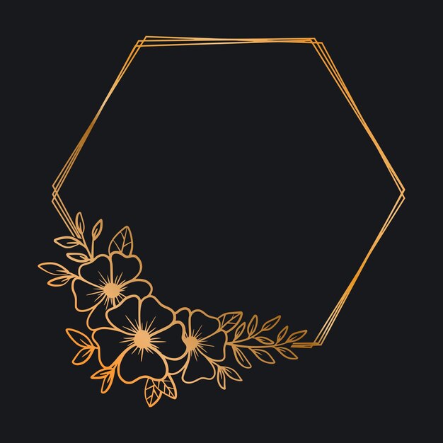 Marco floral hexagonal de oro de lujo para invitaciones de boda o compromiso