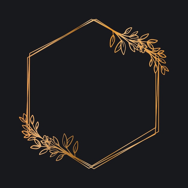 Marco floral hexagonal de oro de lujo para invitaciones de boda o compromiso