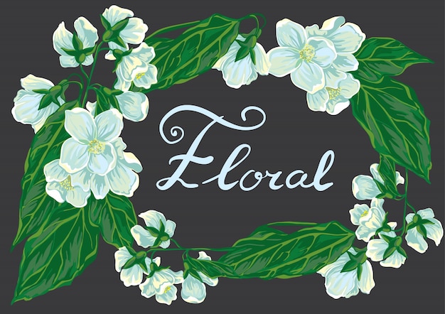 Marco floral con jazmín blanco y letras