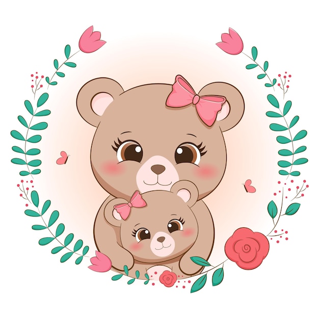 Vector marco floral lindo oso mami
