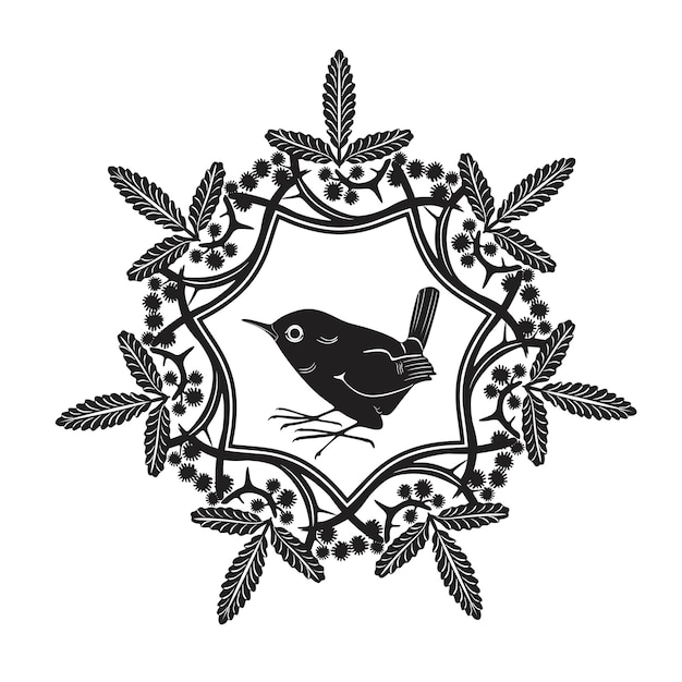 Marco floral con logo de pájaro colección de silueta hecha a mano