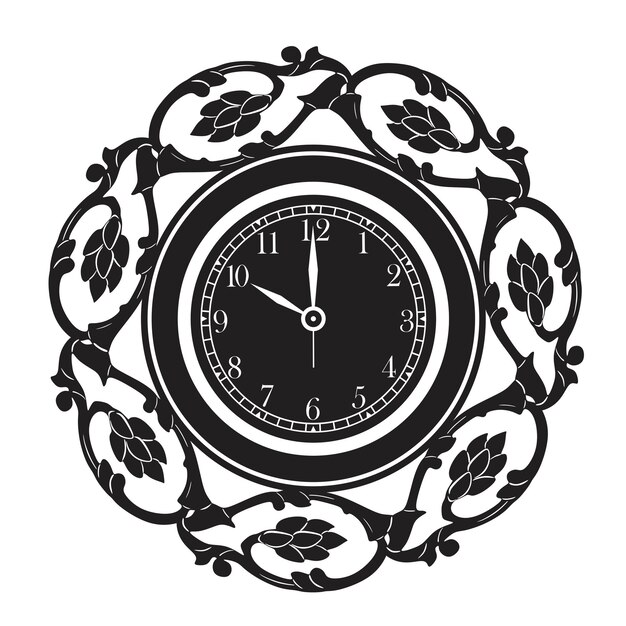 Vector marco floral con logo de silueta hecha a mano de reloj