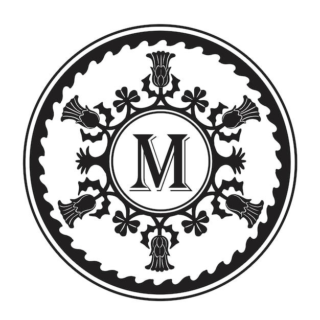 marco floral con logotipo de silueta hecha a mano de letra m