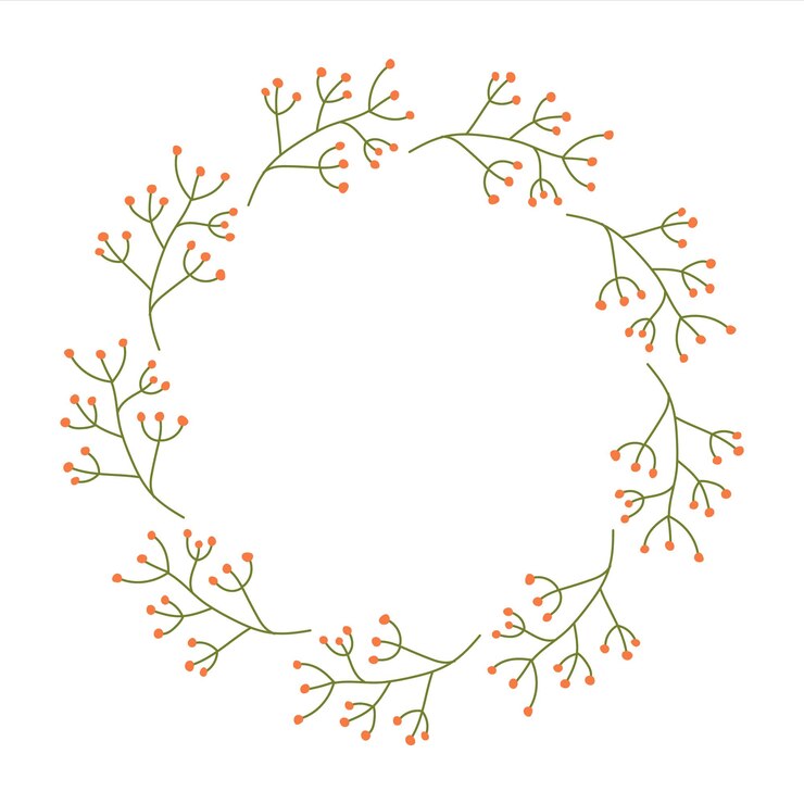 Marco floral redondo dibujado a mano o borde con cita de texto de lugar o logotipo en estilo plano Corona de Doodle hecha de flores rosadas en círculo Ramas de elementos botánicos minimalistas con bayas