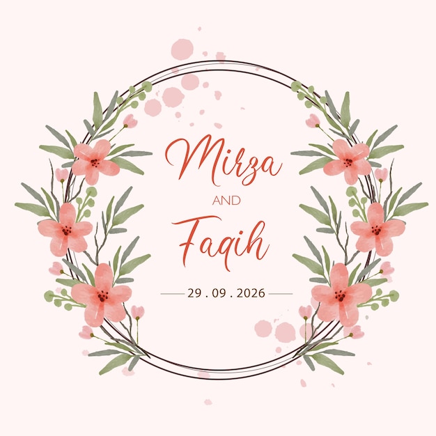 Un marco floral rosa con flores rosas y las palabras miva y fah.