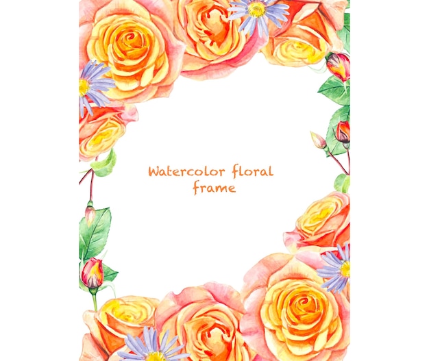 Marco floral con rosas amarillas mano dibujar acuarela