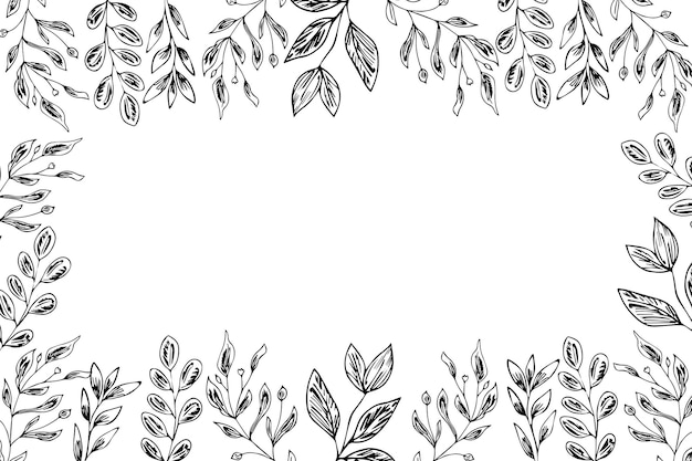 Marco de flores Bandeira horizontal Fondo floral Esbozo de tinta monocromática botánica en estilo dibujado a mano