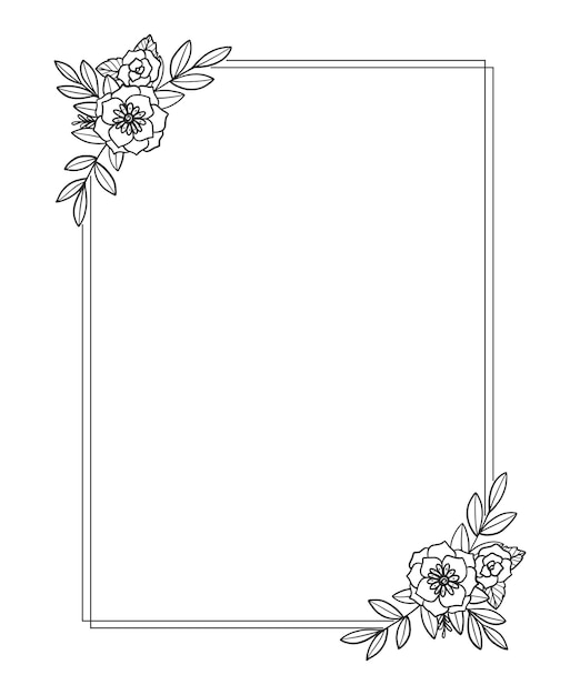 Marco de flores. borde floral dibujado a mano, hojas y flores para invitaciones y tarjetas de boda