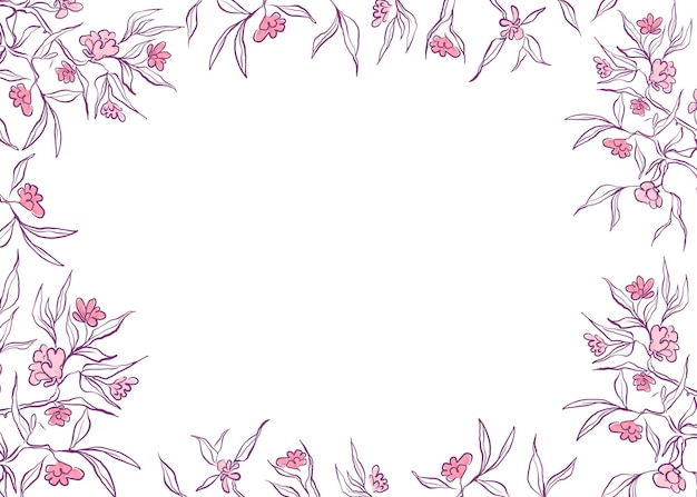 Marco de flores de cerezo dibujado a mano hermosa sakura japonesa en estilo doodle